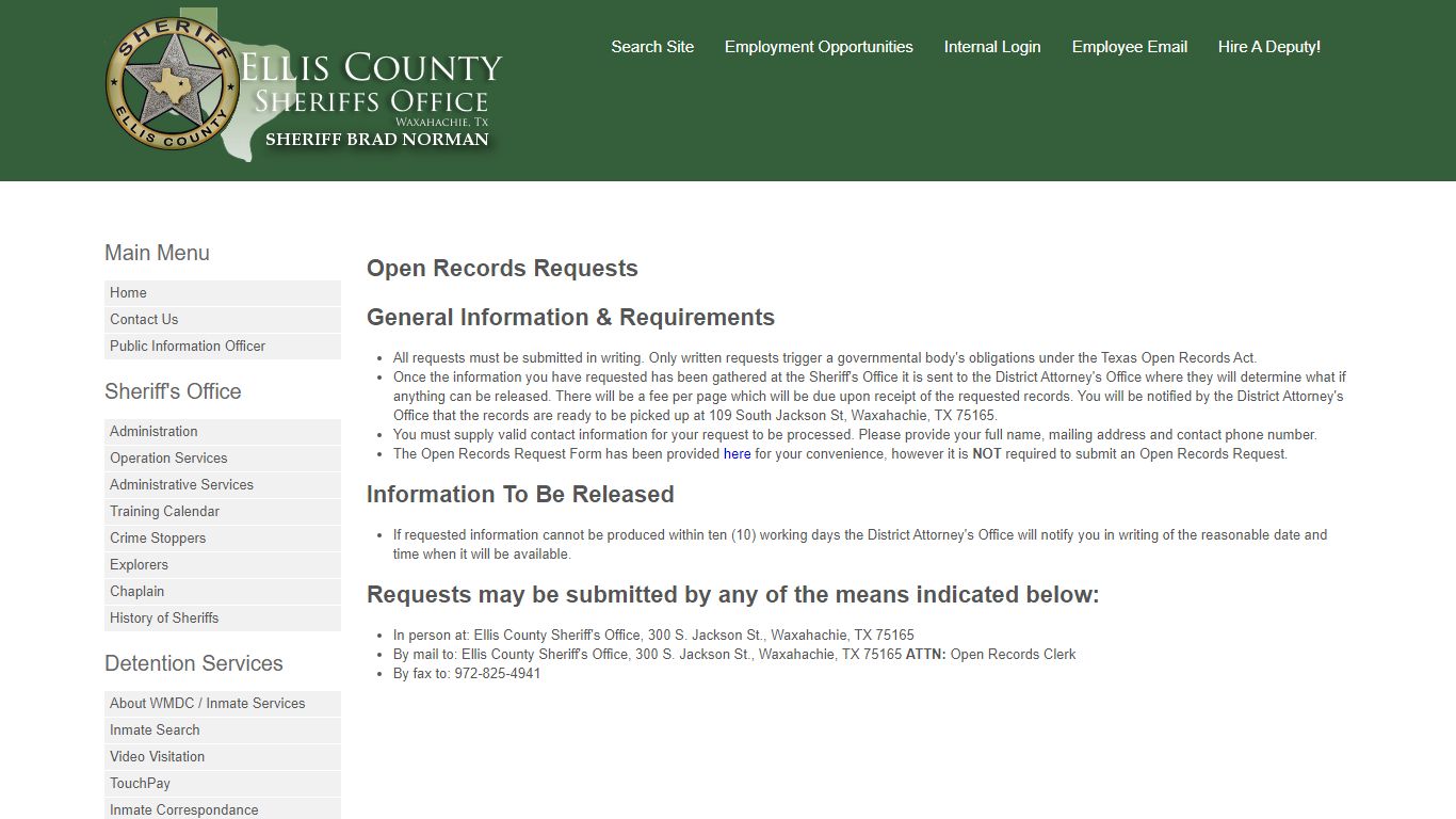 Open Records Requests - Ellis County Sheriff